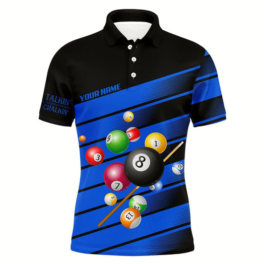 Goofygear Personalized Blue Billiard Balls 3D Polo Shirts For Men, Less Talkin More Chalkin Billiard Jerseys