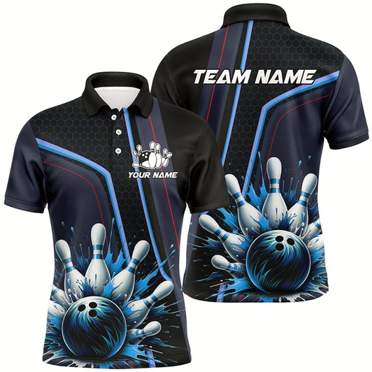 Goofygear Personalized Bowling Shirt For Men Custom Team'S Name Bowling League Jersey, Gift For Bowlers Blue