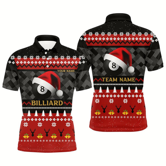 Goofygear Personalized Funny Christmas 8 Ball Pool With Santa Claus Hat Billiard Polo Shirts For Men
