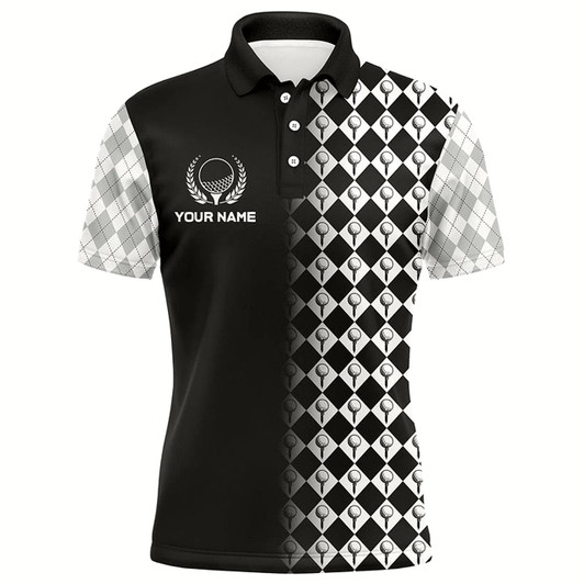 Goofygear Black & White Argyle Pattern Golf Shirts For Men Customized Cool Golf Gifts For Golf Lovers