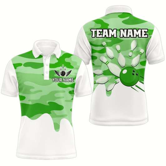 Goofygear Green Camo Bowling Jersey Men Bowling Team Jersey Custom Bowling Polo Shirts Unisex