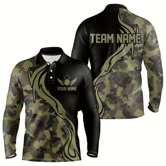 Goofygear Military Green Camo Custom Army Bowling Team Shirts, Bowling League Shirts For Men Style 1