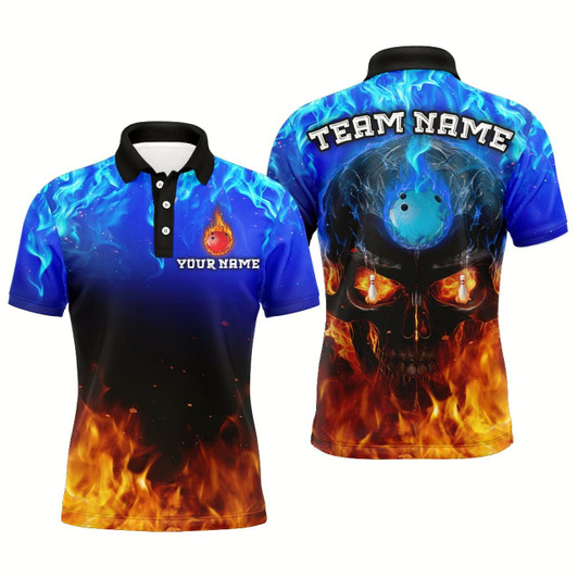 Goofygear Flame Skull Bowling Polo Shirts Unisex Custom Bowling Team Jersey For Men & Women