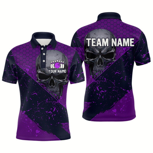 Goofygear Custom Purple Bowling Polo Shirt For Men Skull Bowling Team League