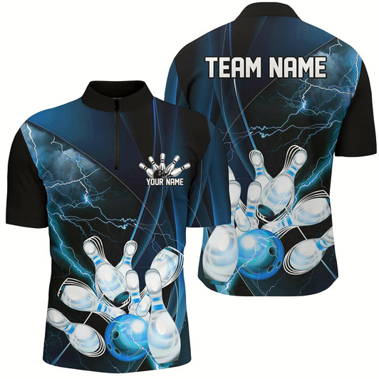Goofygear Blue Thunder Lightning Custom Bowling Shirts For Men, Bowling Uniform Bowling League Shirt