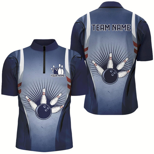 Goofygear Navy Blue Custom Vintage Bowling Shirts For Men, Classic Bowling Team Shirt Bowler Outfits