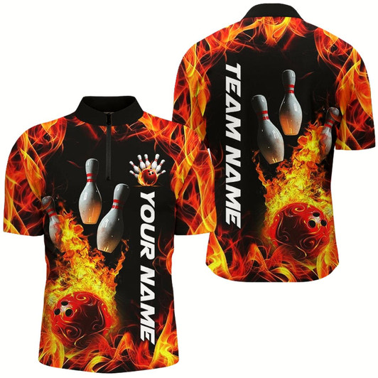 Goofygear Custom Flame Bowling Shirts For Men, Bowling Team Shirt Bowlers Outfits Style 2