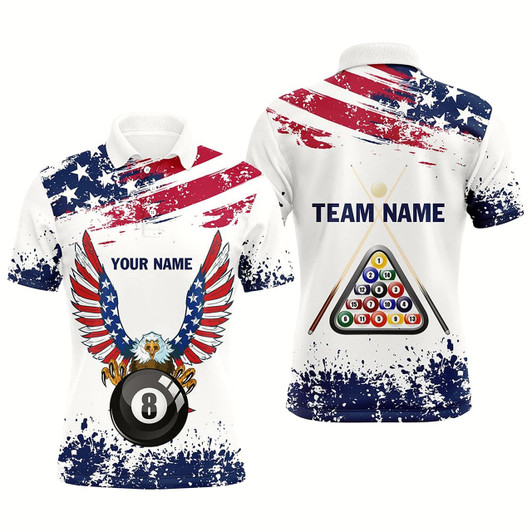 Goofygear Personalized Eagle Us Flag 8 Ball Pool Billiard Polo Shirts For Men, Custom Billiard Balls Jerseys