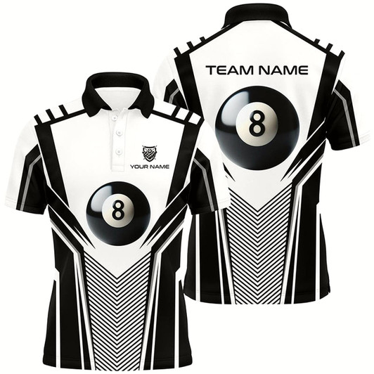 Goofygear Personalized White Black 8 Ball Billiard 3D Polo Shirts For Men, Custom Pool Billiard Balls Jerseys