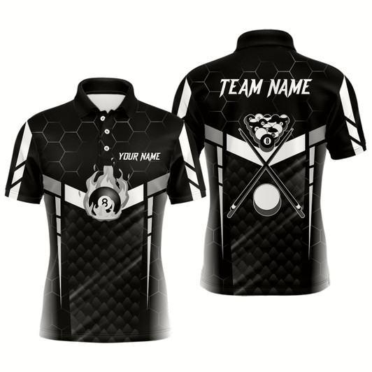 Goofygear Personalized White Fire 8 Ball Billiard 3D Polo Shirts For Men, Custom Billiard Balls Team Jerseys