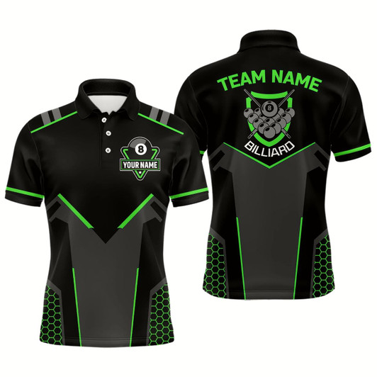 Goofygear Personalized Style Black Green 8 Ball Billiard 3D Polo Shirts For Men, 8 Ball Pool Team Jerseys