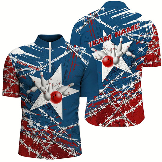 Goofygear Custom Texas Bowling Shirts For Men, Barbed Wire Texas Star Bowling Team Shirt Bowler Outfit