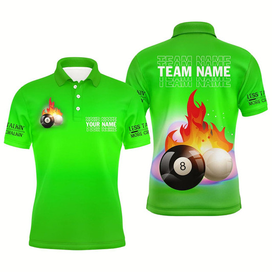 Goofygear Personalized 8 Ball And Cue Ball Pool Green 3D Polo Shirts For Men, Custom Name Billiard Jerseys