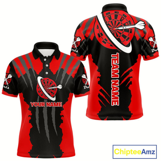 Goofygear Red Darts Shirt With Claw Mark Design - Custom Team & Name Shirt For Men