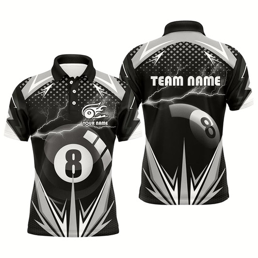 Goofygear Personalized Billiard 8 Ball Pool Thunder Polo Shirts For Men, Custom Pool Billiards 3D Shirts