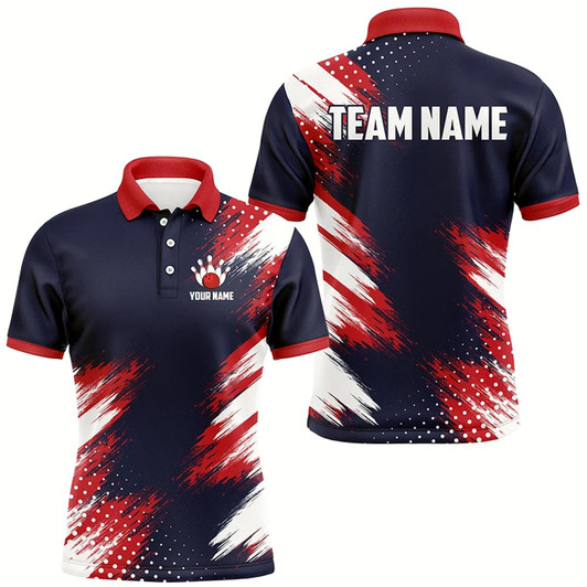 Goofygear Red Blue White Bowling Shirt For Men & Custom Patriotic Bowling Team Jersey Polo