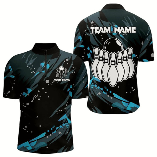 Goofygear Personalized Blue Camo Bowling Team Shirts For Men Custom Bowling Team Jerseys, Gifts For Bowler