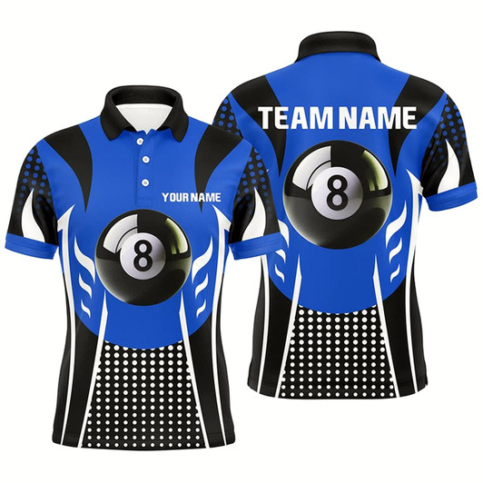 Goofygear Personalized Blue Black 8 Ball Billiard 3D Polo Shirts For Men, Custom Billiard 8 Ball Pool Jerseys Style 2