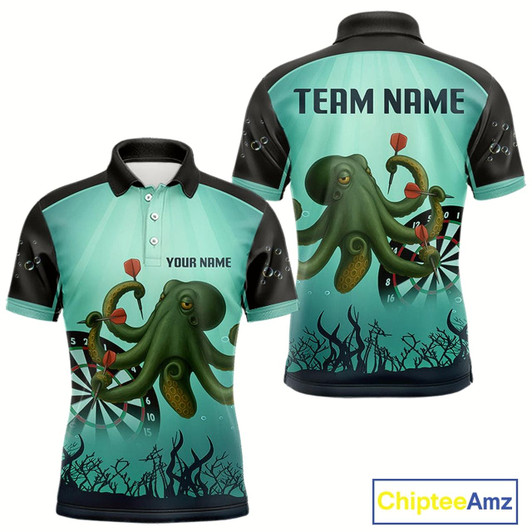 Goofygear Custom Men'S Darts Polo Jersey Green Octopus Play Dart Arrows For Darts Team