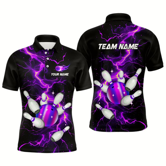 Goofygear Black And Purple Lightning Bowling Shirts For Men Custom Bowling Team Uniform Bowlers Outfits