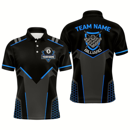 Goofygear Personalized Style Black Blue 8 Ball Billiard 3D Polo Shirts For Men, 8 Ball Pool Team Jerseys Style 2