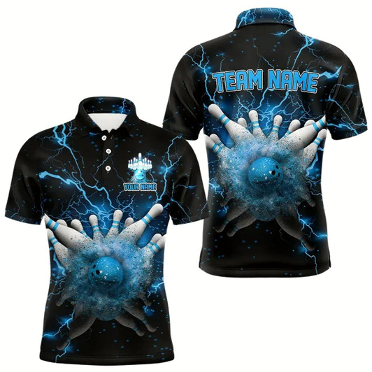 Goofygear Blue Lightning Thunder Bowling Shirts For Men Custom Team Bowling Jerseys, Gifts For Bowler