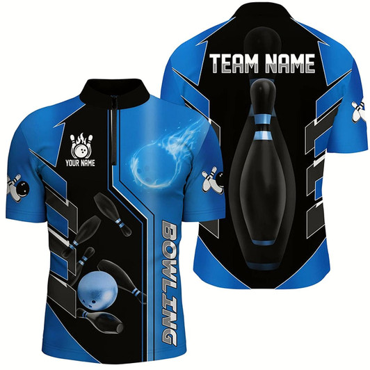 Goofygear Blue And Black Bowling Shirts For Men Custom Bowling Ball Pins Team Bowling Jerseys Bowler Outfits