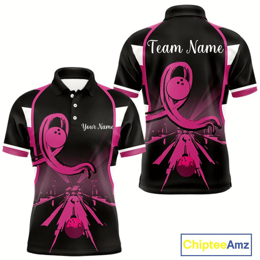 Goofygear Breast Cancer Awareness Bowling Shirts For Men Custom Black And Pink Ribbon Team Bowling Jerseys
