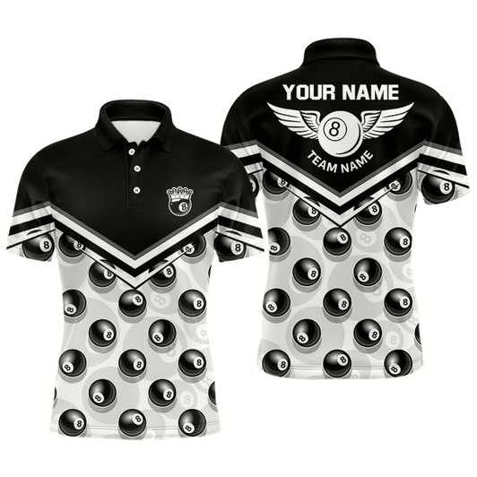 Goofygear Personalized Billiard 8 Ball Pattern Polo Shirts For Men, Custom Pool Billiards Jerseys