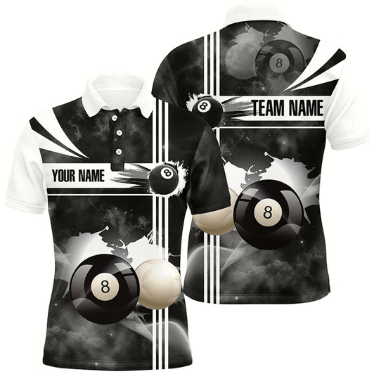 Goofygear Personalized 8 Ball Pool Black White Billiard 3D Polo Shirts For Men, Custom Pool Balls Jerseys