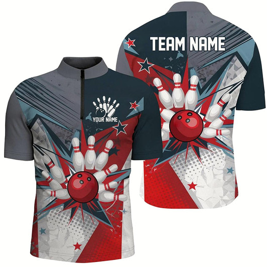 Goofygear Custom Patriotic Bowling Shirts For Men, Red White And Blue Bowling Team League Shirt