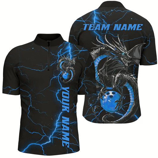 Goofygear Black And Blue Custom Dragon Bowling Shirts For Men, Dragon Bowling League Shirts Outfits Style 1