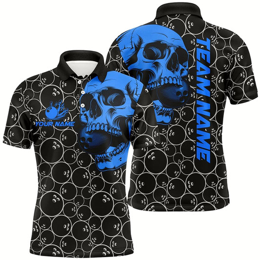 Goofygear Black Bowling Camo Blue Skull Bowling Shirts For Men Custom Bowling Team Jerseys, Gifts For Bowlers