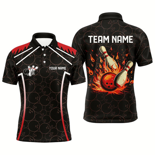 Goofygear Black Camo Bowling League Jerseys For Men Custom Retro Flame Bowling Shirts For Team Bowlers Red Style 2
