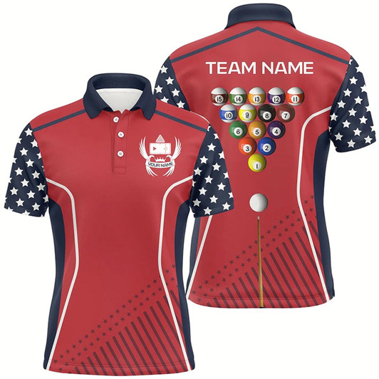 Goofygear Personalized Eagle Patriotic Red Navy Billiard Polo Shirts For Men, Custom Billiard Balls Jerseys