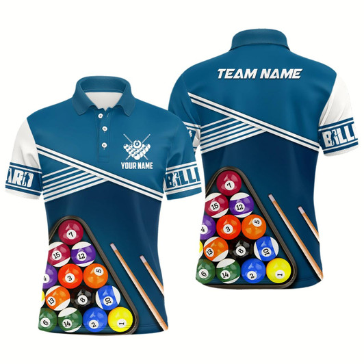 Goofygear Personalized Name Billiard 3D Polo Shirts For Men, Custom 8 Ball Billiard Balls Jerseys