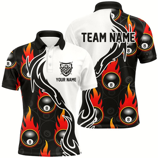 Goofygear Personalized Billiard 8 Ball Flaming Pattern Polo Shirts For Men, Custom Billiards Team Jerseys