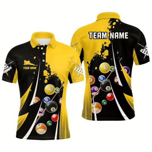 Goofygear Personalized Billiard Balls 3D Print Black Yellow Billiard Player Polo Shirts For Men