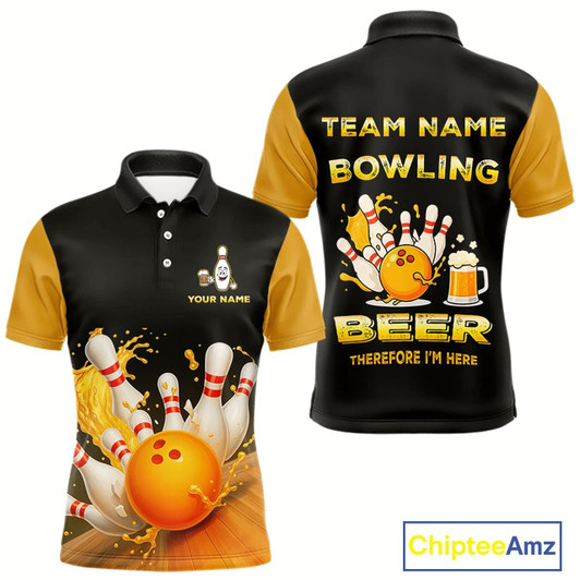 Goofygear Bowling & Beer Therefore I'M Here Custom Funny Bowling Shirts For Men, Bowling Team Apparel