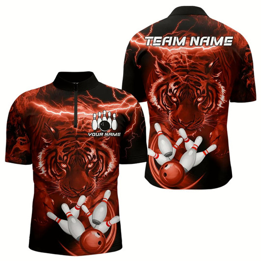 Goofygear Personalized Red Lightning Thunder Storm Tiger Bowling Shirts For Men Custom Bowling Team Jerseys Style 1