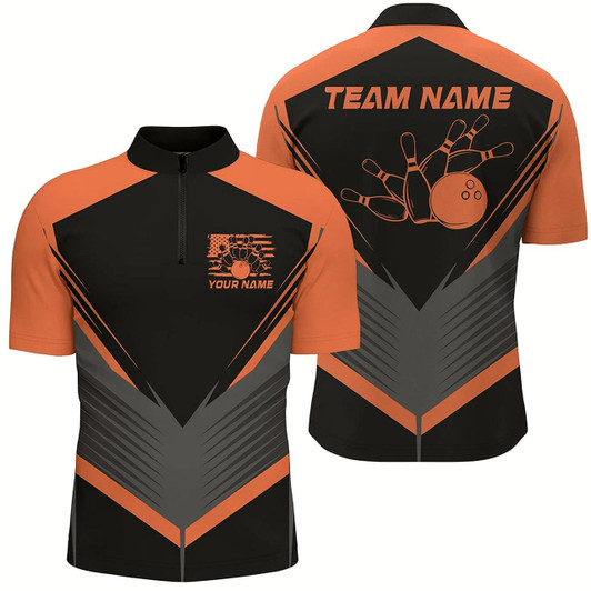 Goofygear Black And Orange Custom Vintage Bowling Shirts For Men, Classic Bowling League Shirt For Team