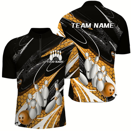 Goofygear Black And Yellow Custom Bowling Shirts For Men, Bowling Tournament Bowling League Shirt For Team