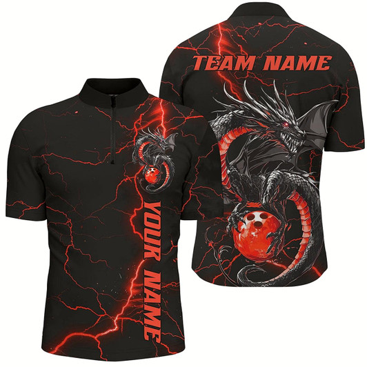 Goofygear Black And Red Custom Dragon Bowling Shirts For Men, Dragon Bowling League Shirts Outfits