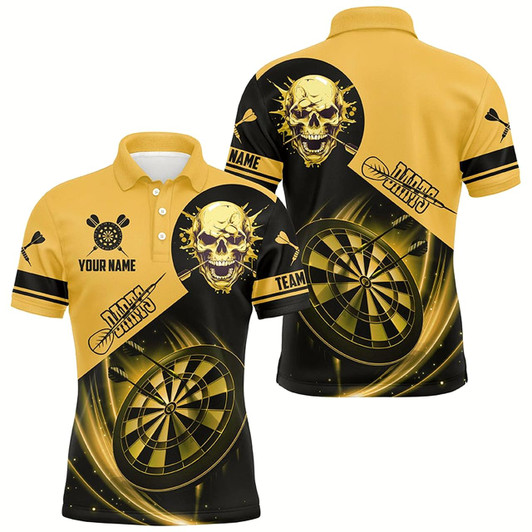 Goofygear Custom Darts Shirts For Men, Personalized Skull Darts Team Jerseys Dartboard Shirts Yellow