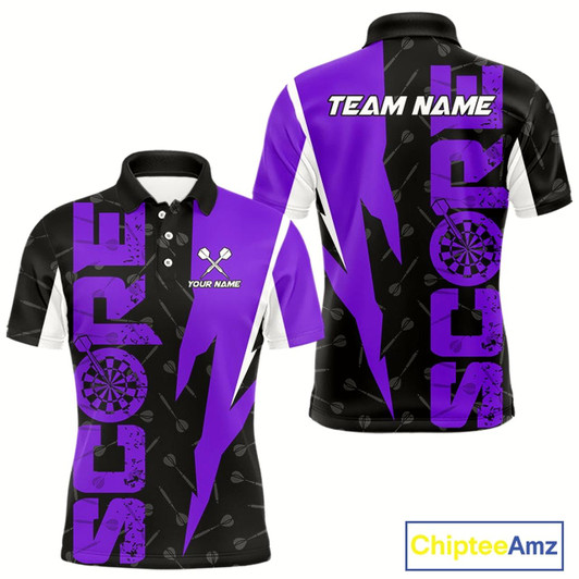 Goofygear Purple Score Dartboard Grunge Darts Shirt For Men - Custom Name & Team Jersey