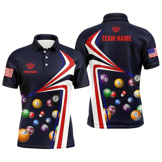 Goofygear Personalized Us Flag Billiard Balls Polo Shirts For Men, Custom 8 Ball Pool Jerseys