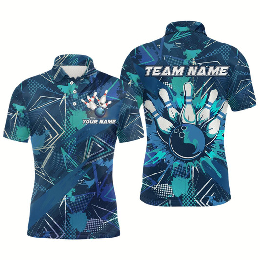 Goofygear Blue Bowling Shirt Custom Bowling Jersey For Men & Flame Bowling Shirt For Bowlers