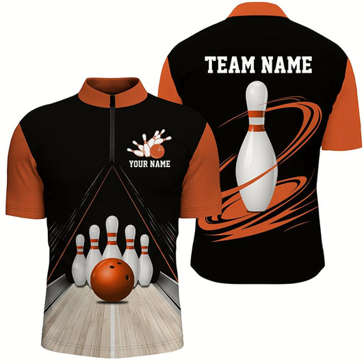 Goofygear Classic Black And Orange Custom Bowling Shirts For Men, Bowling Lane Vintage Bowling Team Shirt