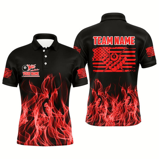 Goofygear 3D Red Flaming American Flag Men Billiard Shirt Custom Patriotic Pool Player Shirt Billiard Jersey Style 2