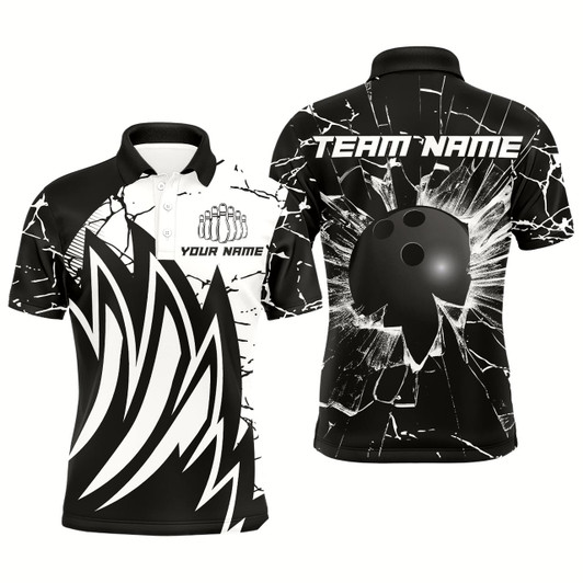Goofygear Custom Black&White Bowling Jersey Team League Bowling Polo Shirts Men
